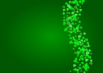 St patricks day background with shamrock. Lucky trefoil confetti. Glitter frame of clover leaves. Template for gift coupons, vouchers, ads, events. Merry st patricks day backdrop