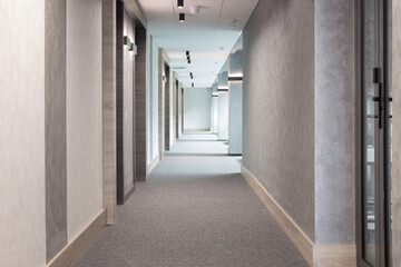 gray modern corridor with lighting - obrazy, fototapety, plakaty