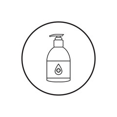 Disinfection. Hand sanitizer bottle icon, washing gel. Vector illustrationDisinfection. Hand sanitizer bottle icon, washing gel. Vec bathtor illustration	
