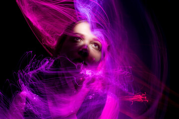 lightpainting portrait, new art direction, long exposure photo without photoshop, light drawing at long exposure