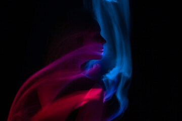 lightpainting portrait, new art direction, long exposure photo without photoshop, light drawing at...