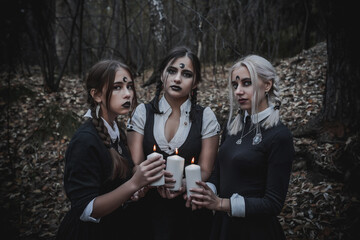 Witch in the form of a student in the forest