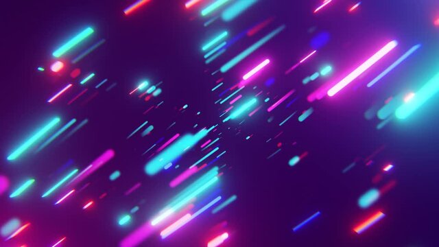 Abstract seamless neon background. Diagonal glowing lines move in space. Neon backdrop. Abstract background. 4k 3D loop animation