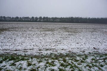 Snow on the fields, winter in Suffolk, Haverhill area, January 2021