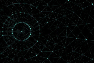 Abstract technology digital interface with glowing patterns at dark background. 3D rendering.