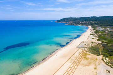 France, Var department, Ramatuelle - Saint Tropez, Aerial view of Pampelonne beach, the famous beach located on French Riviera - 412177034