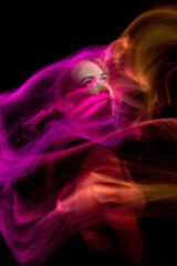 lightpainting portrait, new art direction, long exposure photo without photoshop, light drawing at long exposure