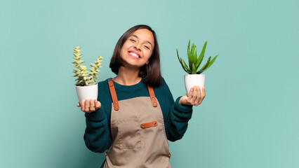 young pretty woman with a cactus