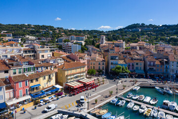 France, bouches du rhone department, Cassis, Aerial view of Cassis, a fishing village located near Marseille