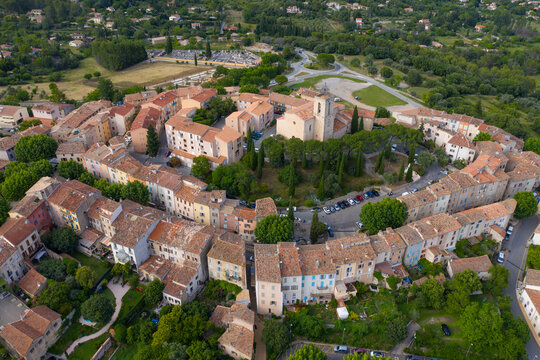 France, Var department, Flayosc, Aerial view of Flayosc, a typical french village in Provence