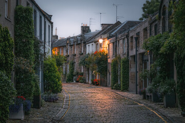 The picturesque and quaint Circus Lane in the Stockbridge neighbourhood of Edinburgh, Scotland