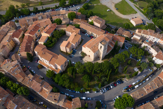 France, Var department, Flayosc, Aerial view of Flayosc, a typical french village in Provence