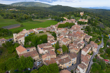 France, Var department, Tourtour, Aerial view of Tourtour, village in the sky, labelled Les Plus Beaux Villages de France ( the Most Beautiful Villages of France)