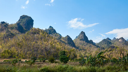 Mountain landscape of northern Thailand in spring. Chiang Mai province. Chiang Dao District