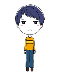 不安そうな表情の男の子の全身イラスト