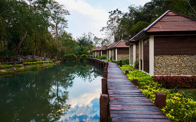 Fototapeta premium Famous natural Fang Hot spring in the north of Thailand. Doi Pa Hom Pok National Park. Chiang Mai Province, Thailand