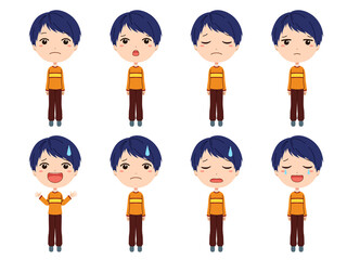驚いたり落ち込んだりしている男の子の全身イラストセット