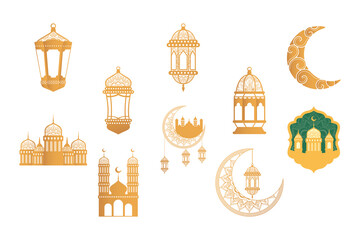 ramadan kareen celebration bundle golden set icons - obrazy, fototapety, plakaty
