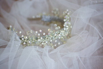 A luxurious tiara for a bride or princess close-up. Jewelry accessories