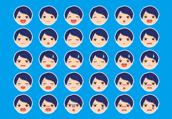 笑顔や落ち込んだり困ったり風邪をひいたり色んな表情のおばあちゃんの顔のイラストセット Wall Mural アオフジマキ