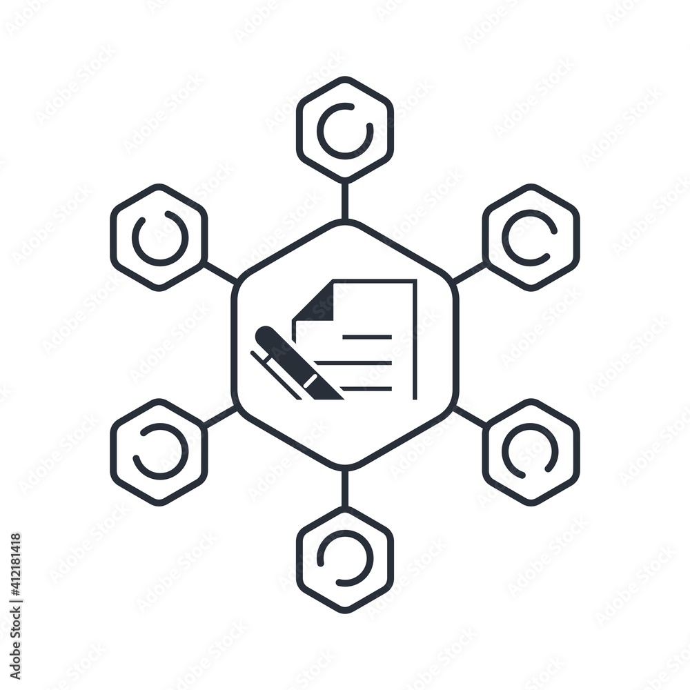 Poster social network and writing. sending e-mails. vector linear icon isolated on white background.