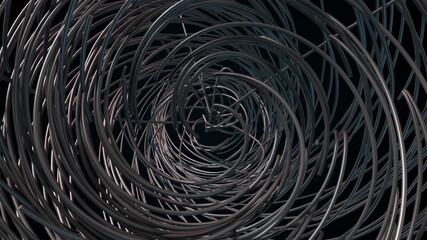 Close-up plexus of random splines, computer generated. 3d rendering of technical backdrop