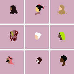 vector isolated objects on a multicolored background.people of different races. nationalities, gender and age.indian, Arab, European, African, Indian, Asian