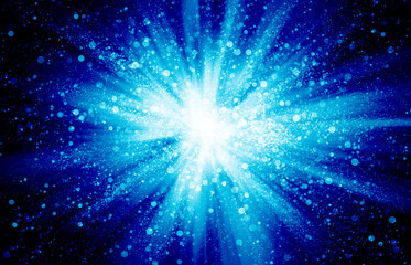 Naklejka na ściany i meble Blue sparkle rays glitter lights with bokeh elegant abstract holiday background.