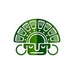 Vector mask and deity of the Indians of South America. Stylized graphics in the style of the Aztecs and the Incas on white background.