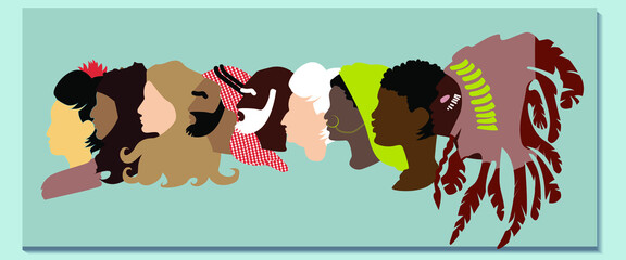 vector isolated objects on a multicolored background.people of different races. nationalities, gender and age.indian, Arab, European, African, Indian, Asian