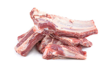 Raw pork ribs are isolated on a white background.