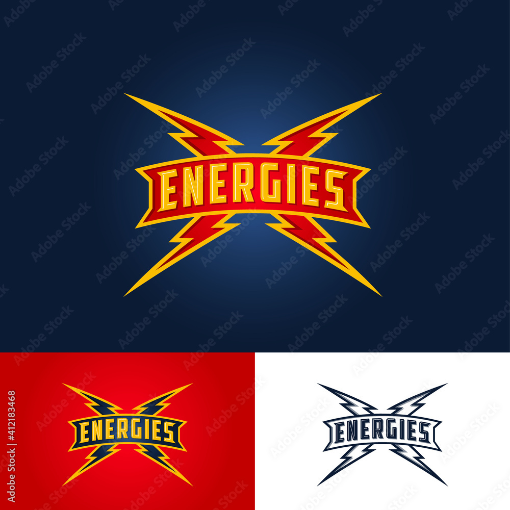 Poster energies logo with lightning. lightning icon. letters on sign and lightning on a different backgroun