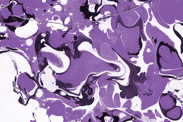 Fototapeta na wymiar Pink and purple marble ink texture on watercolor paper background. Marble stone image. Bath bomb effect. Psychedelic biomorphic art.