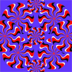 Jagged circular patterns appear to rotate in an abstract background illustration of the motion optical illusion variety..
