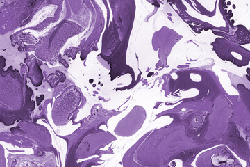 Pink and purple marble ink texture on watercolor paper background. Marble stone image. Bath bomb effect. Psychedelic biomorphic art. - 412184816