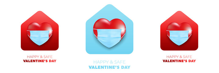 Valentine's Day and COVID-19 with Symbol of heart from medical mask on red background. COVID-19 Corona virus outbreaking and Love for Valentine's day. Vector illustration eps 10