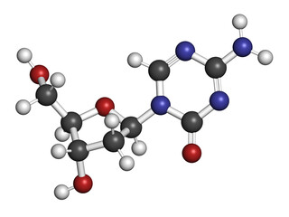 Decibatine drug molecule. 3D rendering. Atoms are represented as spheres with conventional color coding: hydrogen (white), carbon (grey), nitrogen (blue), oxygen (red).