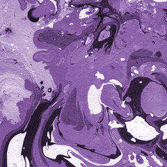Obraz na płótnie Canvas Pink and purple marble ink texture on watercolor paper background. Marble stone image. Bath bomb effect. Psychedelic biomorphic art.