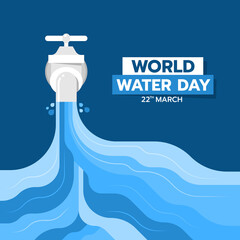 world water day banner with abstract water fall from the tap on blue background vector design - obrazy, fototapety, plakaty