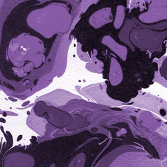 Obraz na płótnie Canvas Pink and purple marble ink texture on watercolor paper background. Marble stone image. Bath bomb effect. Psychedelic biomorphic art.