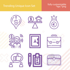 Simple set of fortune related lineal icons.