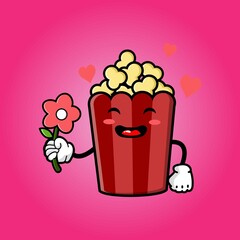 cute popcorn cartoon mascot character