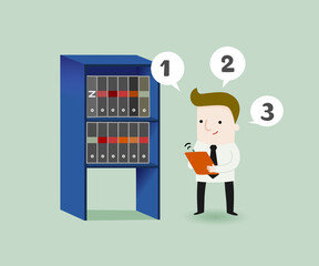 Business people count goods at work ,illustration cartoon character