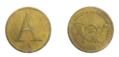 Polish telephone token on a white isolated background