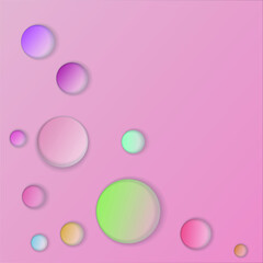 Abstract vector multicolor water drops on pink background 