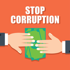 stop corruption concept businessman hand refusing corruption money, vector illustration