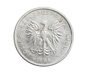 fifty polish zloty coin on a white isolated background