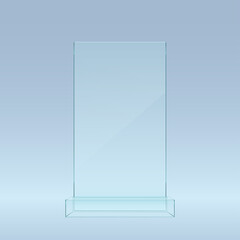 transparent blue glass showcase on front view