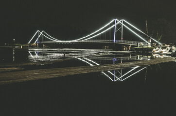 An island bridge on a fjord near Oslo on a cool winter evening