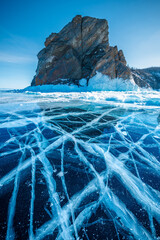 Natural breaking ice in frozen water at Lake Baikal, Siberia, Russia.